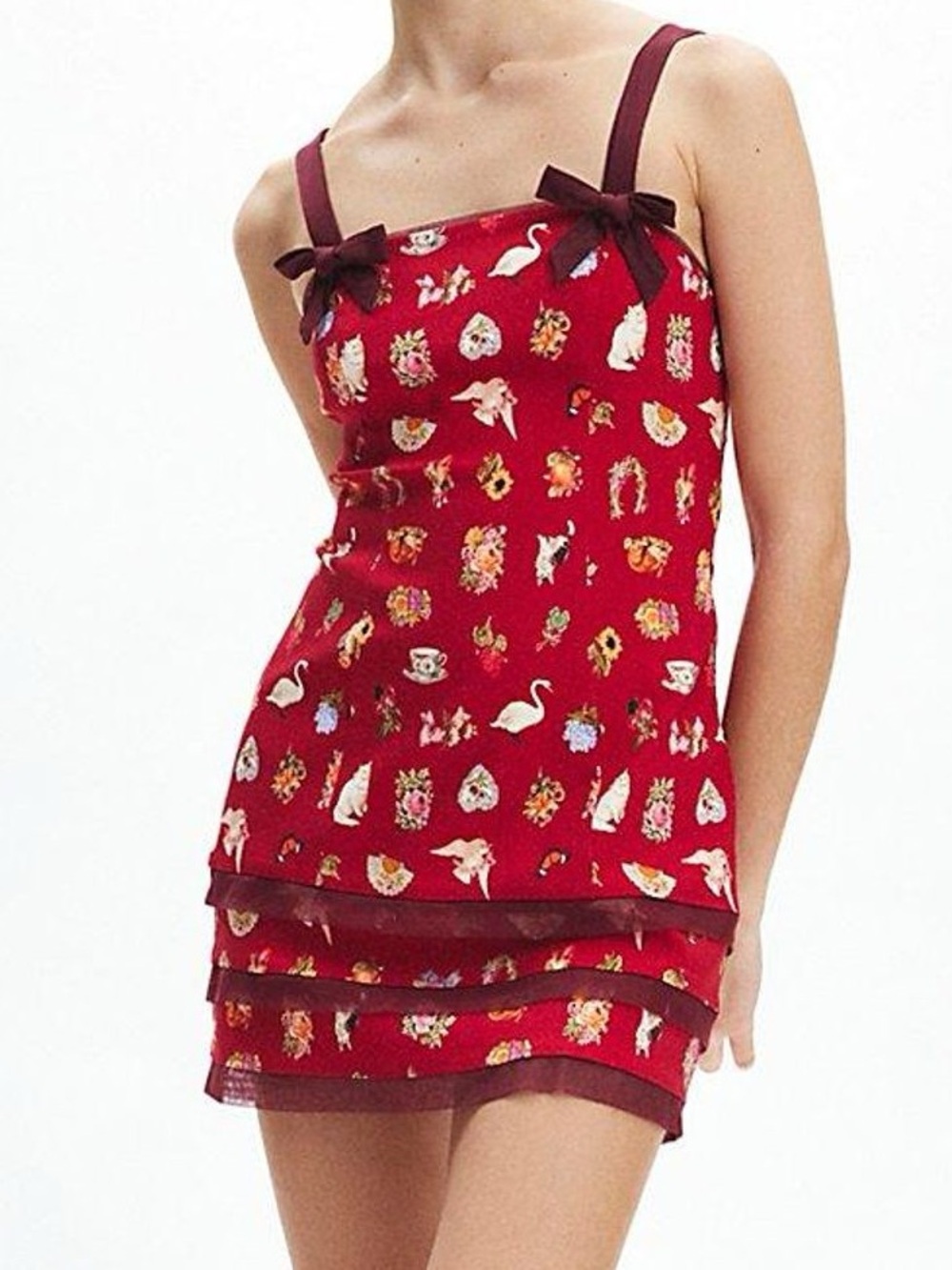 Urban Outfitters Kimchi Blue Red Lyla Bow Detail Mini Dress Size Medium NEW